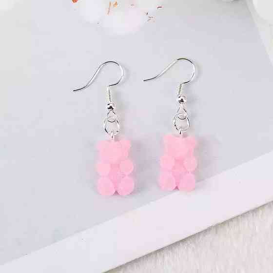 Сережки в виде мишек розовые - размер мишки 1,7см, смола Киев