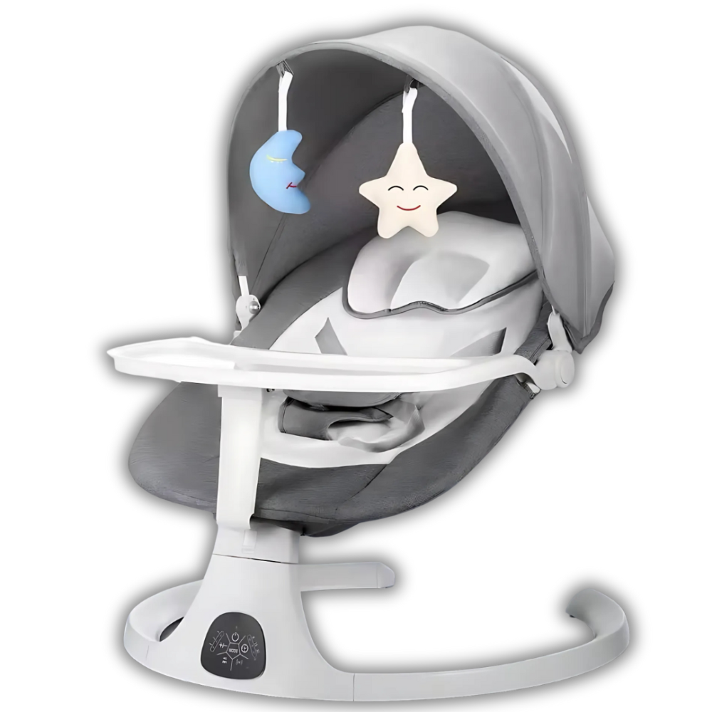 Укачивающий центр 2в1 со столешницей детский шезлонг от рождения с пультом управления Серо-белый Киев - изображение 1