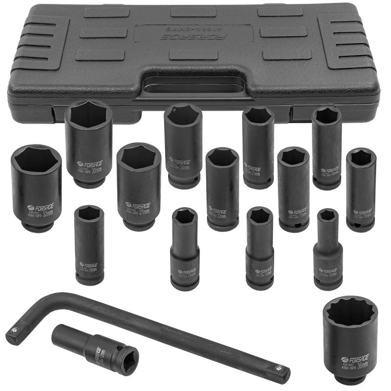 Головки ударные глубокие, набор 15пр., 1/2