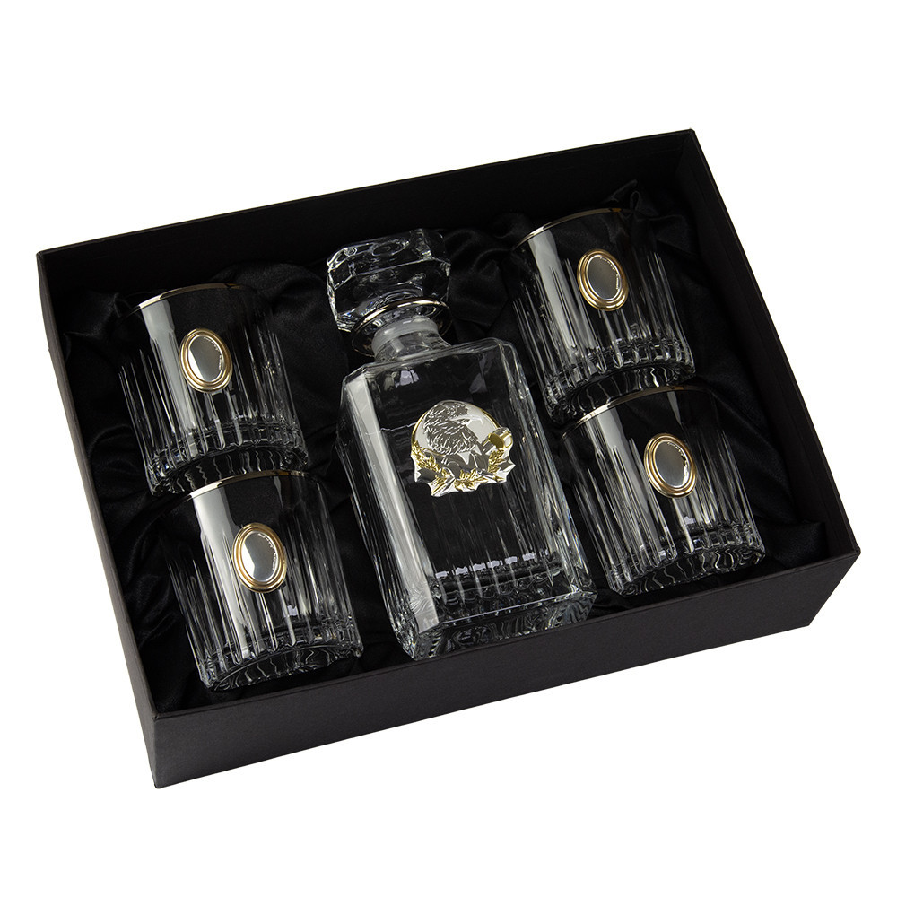 Сет для виски Boss Crystal «ГЕНЕРАЛЬСКИЙ», графин, 4 стакана, золото и серебро Ровно - изображение 1