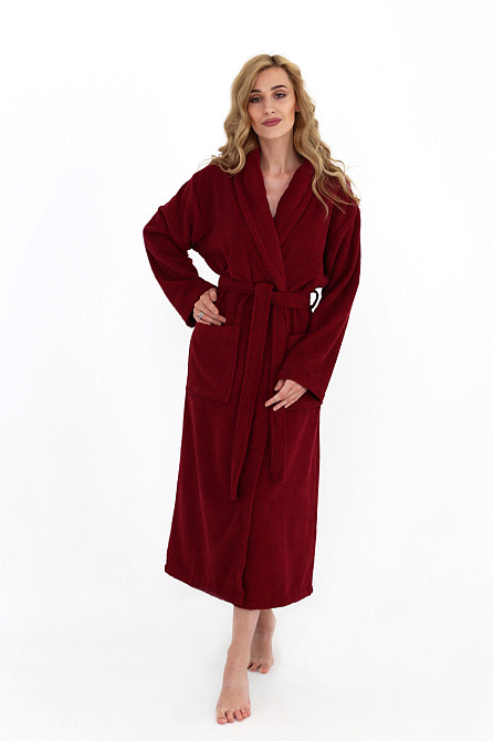 Жіночий халат Ideal Textile банний махровий бордовий (56860446) Чернівці - фото 1
