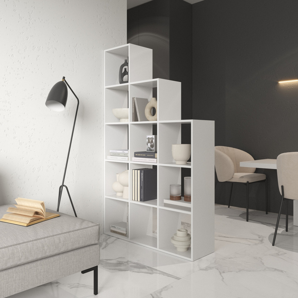 Стелаж VAYS M-6 Білий, книжкова полиця на 12 комірок, ЛДСП, 108×29×178 см - для дому, офісу, дитячої або вітальні Львів - фото 1