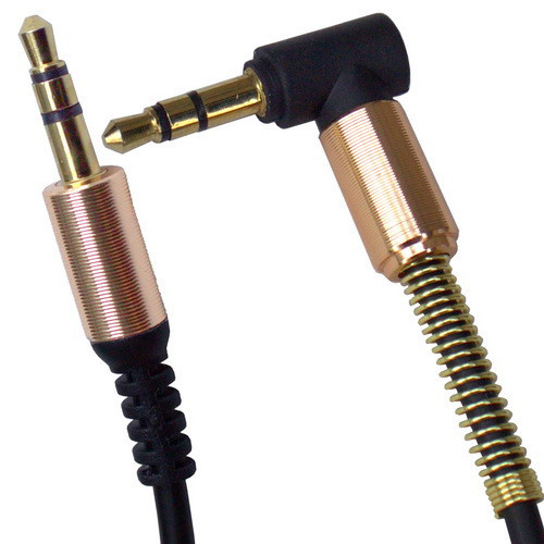 Шнур аудіо - відео штекер 3,5 стерео - штекер 3,5 стерео кутовий, кручений, 1м, чорний, в коробці Полтава - фото 1