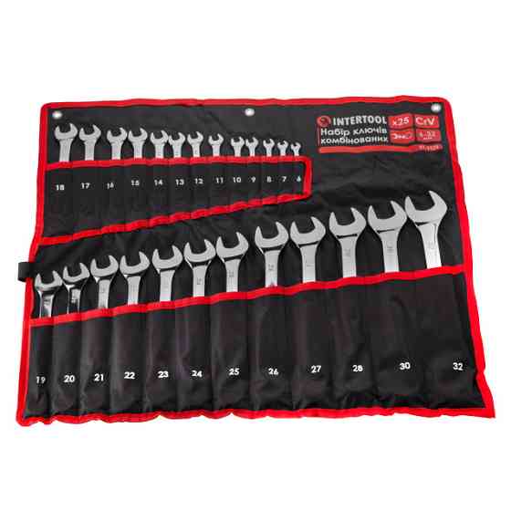 Набор ключей комбинированных, 25 шт, 6-32 мм, профессиональные, polishing, DIN3113, чехол INTERTOOL XT-1526 Киев