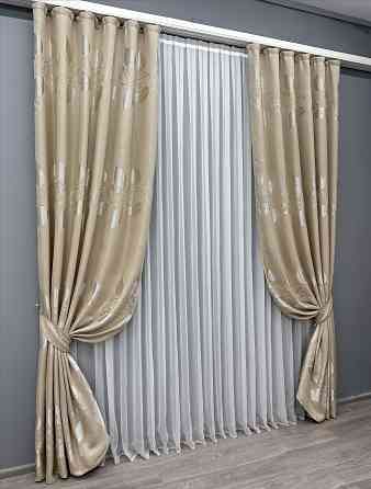 Комплект готовых штор VR-Textil Лен Рогожка № 1693ш Бежевый 150х270 см 2 шт (33-0593) Киев