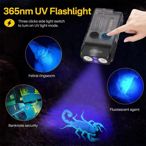 Ліхтарик вимикний Boruit V20-1 UV 1000 лм обертається на 180° Прозорий Київ