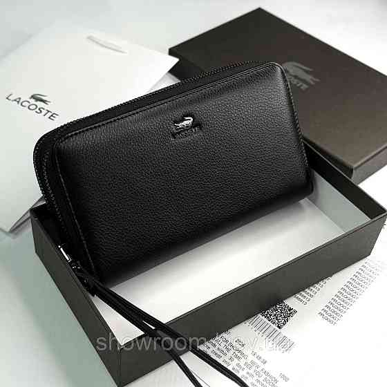 Кожаный брендовый кошелек клатч на два отделения Lacoste (6614) Киев