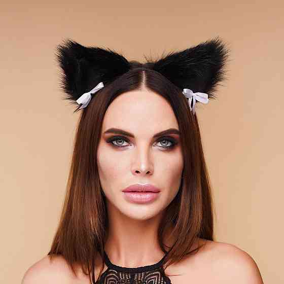 Меховые ушки кошки с бантиком, Черные OKOVA Sex Aura Киев