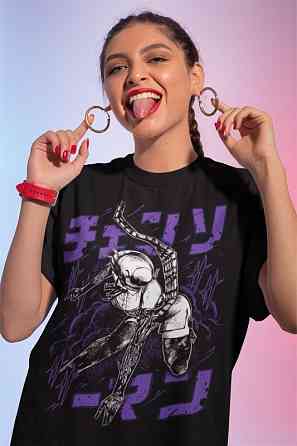 Футболка для хлопчика з аніме принтом Людина-бензопила оверсайз (зріст від 165 до 180) Чорний AnimeJ0254m Дніпро