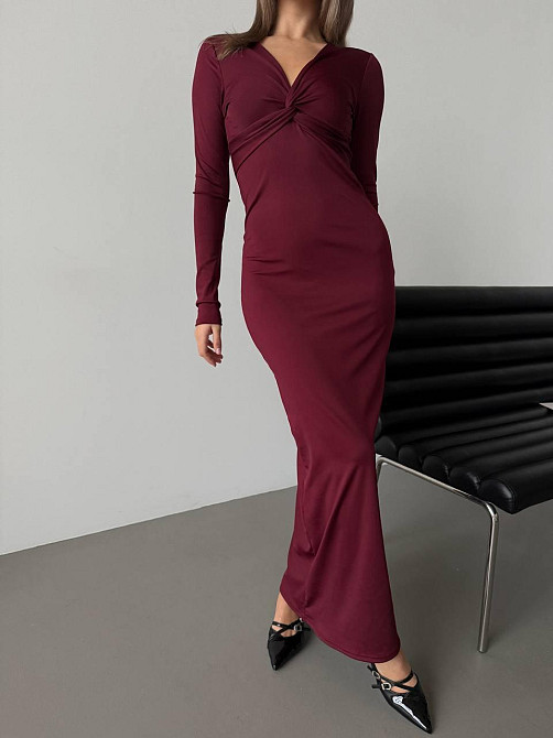 Стильне жіноче плаття максі з вирізом на грудях мікродайвінг Бордо, 46-48 Одеса - фото 5