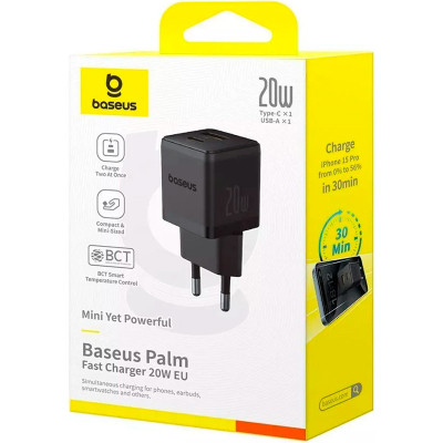 Зарядний пристрій Baseus Palm Fast Charger C+U 20W black (P10111608113-00) Вінниця - фото 5