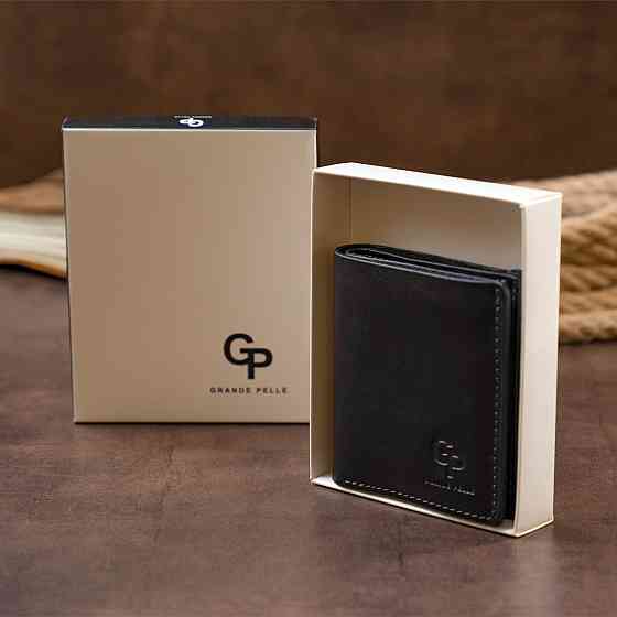 Вертикальне глянсове портмоне з накладною монетницьою GRANDE PELLE 11329 Чорне Київ