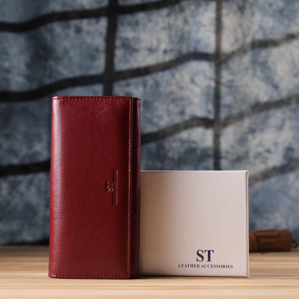Элегантный кошелек у два сложения из натуральной кожи ST Leather 23065 Бордовый Киев - изображение 4