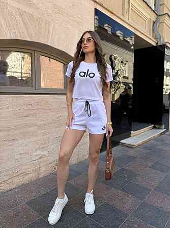 Жіночий прогулянковий костюм-двійка: футболка з накатом і шорти американський рубчик Білий, 46/48 Одеса