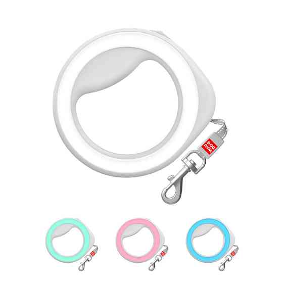Поводок-рулетка для собак WAUDOG R-leash, круглая, XS-M, до 40 кг, 2,9 м, светоотражающая лента белый Киев