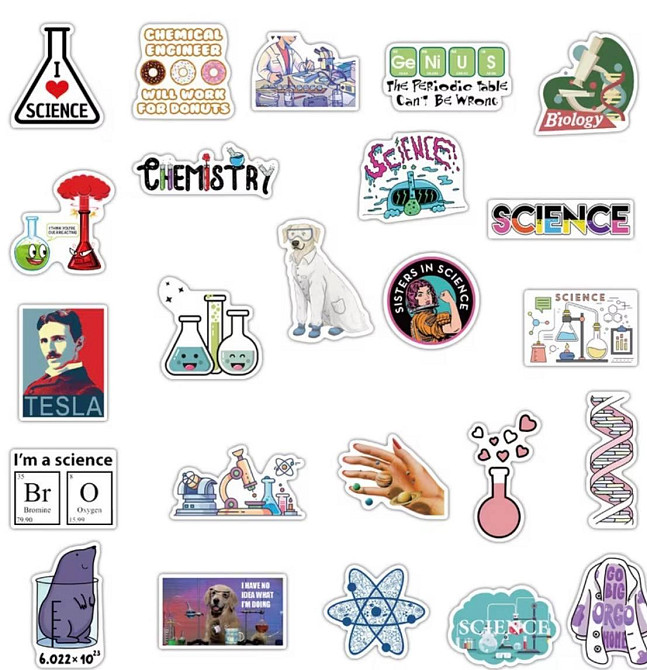 Наклейки Наука Science 50 шт стікери водостійкі хімія біологія фізика Київ - фото 3