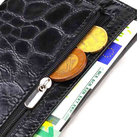 Незвичайний жіночий гаманець із натуральної фактурної шкіри Чорний (CANPELLINI) Київ