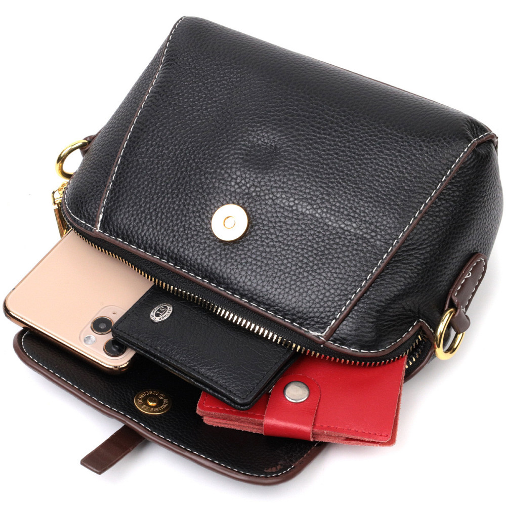 Женская компактная сумка из натуральной кожи Vintage 22265 Черная Киев - изображение 6