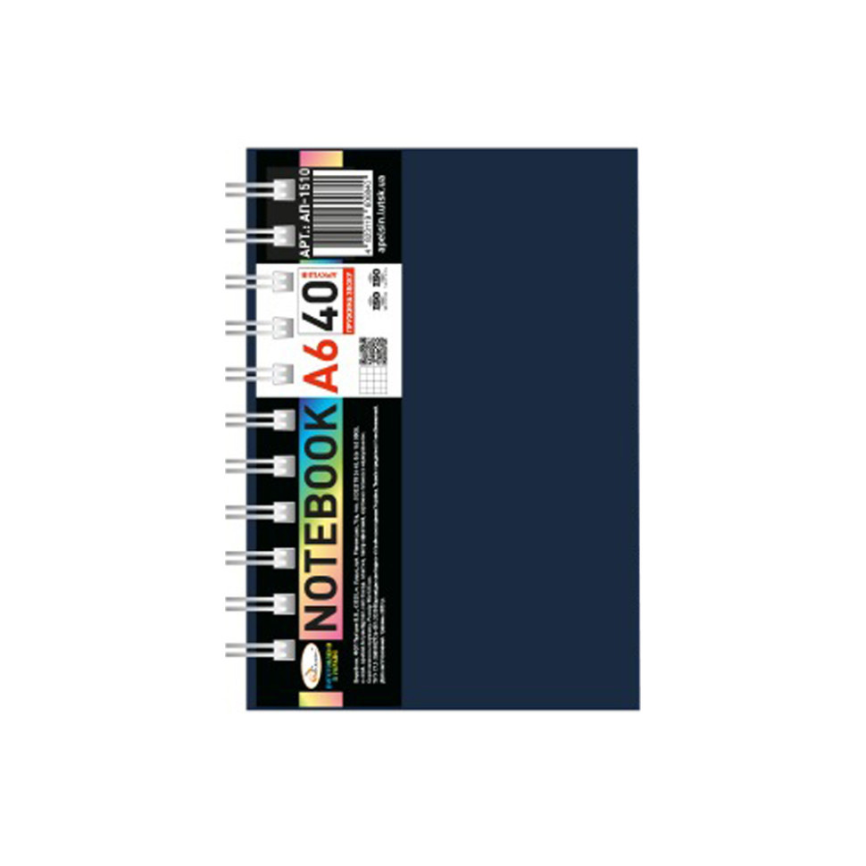 Блокнот А6 АП-1510(Black) 40 листов, пружина боковая Винница - изображение 1