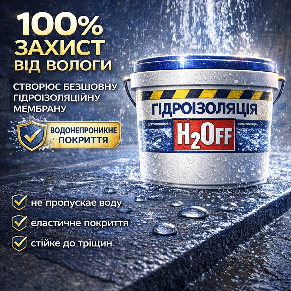 Гідроізоляційна акрилова мастика H2Off Біла 24 кг рідка універсальна гідроізоляція для ванної, підвалів, балконів, покрівлі Харків - фото 5
