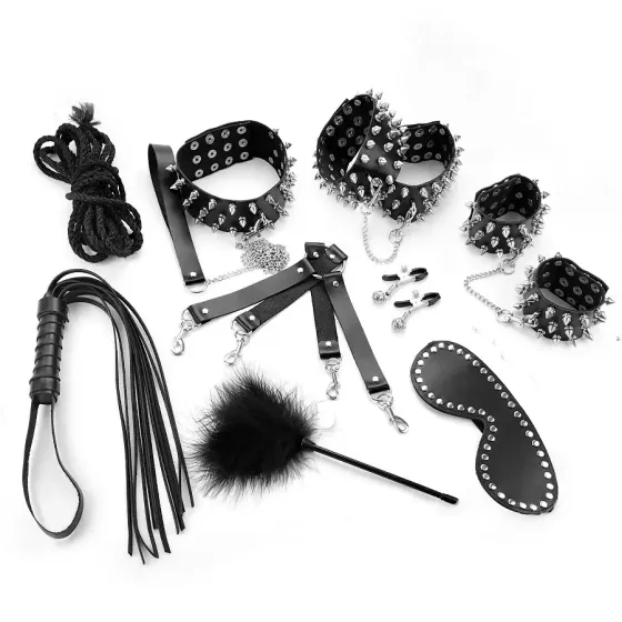 Набір Art of Sex - Spikes BDSM Set Leather, 10 предметів, натуральна шкіра, Чорний Львів
