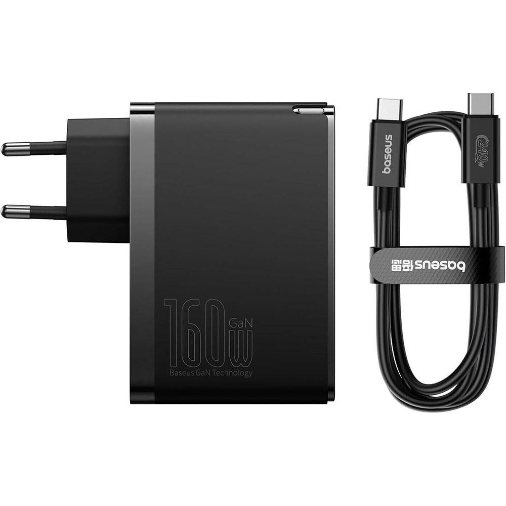Мережевий зарядний пристрій з кабелем Baseus GaN5 Pro Digital Fast Charger 2C+U 160W Cluster Black (With Superior Charging Data Київ - фото 2