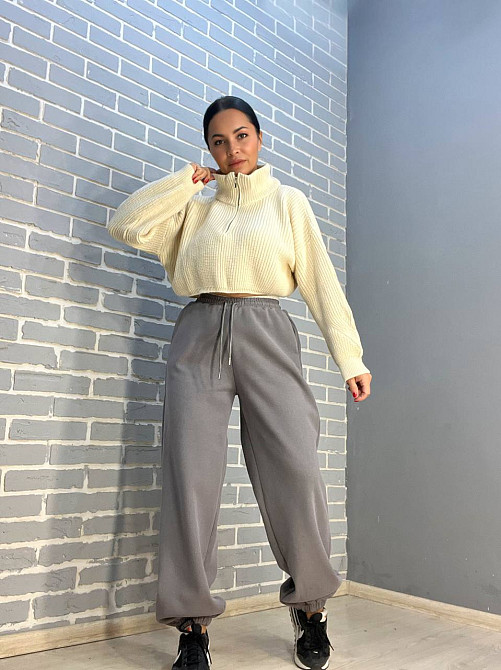 Штани жіночі W 6632 спортивні джоггери утеплені подвійна біла резинка на талії сірі, сірий, M Київ - фото 5