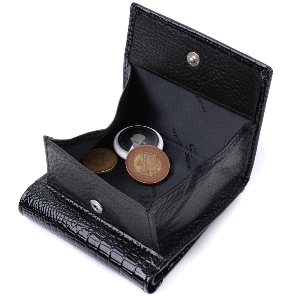 Женский компактный кошелек из натуральной лакированной кожи ST Leather 22688 Черный Киев - изображение 4