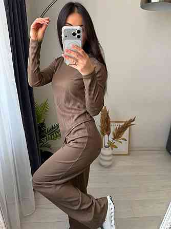 Женский стильный повседневный костюм двойка турцкий рубчик Мокко, 46/48 Одесса