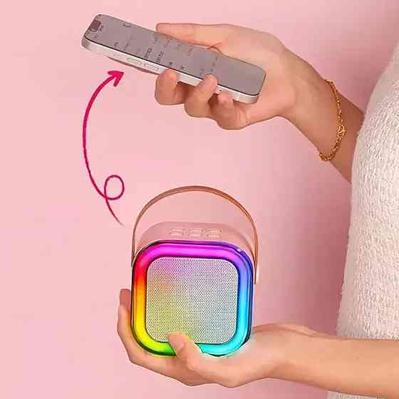 Дитяче караоке + 2 мікрофони, К12 Рожевий / Блютуз колонка з RGB підсвіткою / Бездротове міні-караоке Київ