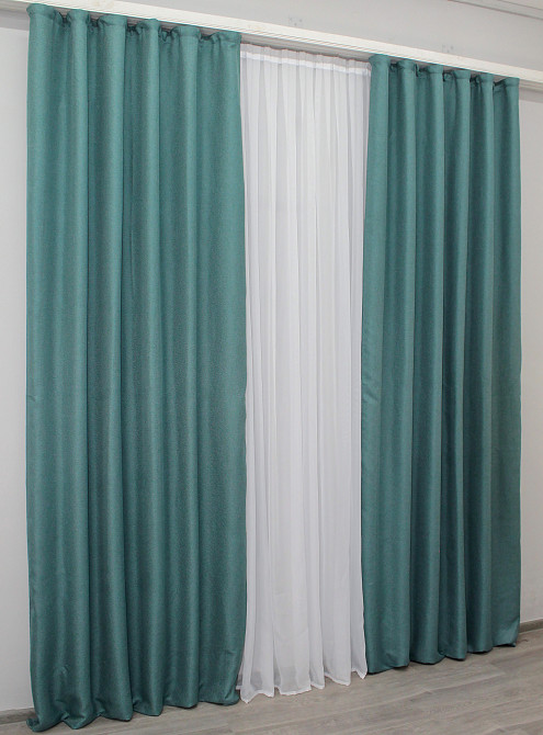 Комплект готовых штор VR-Textil Лен-блекаут Лен Мешковина № 511ш Бирюзовый 200х270см 2 шт (32-101) Киев - изображение 3