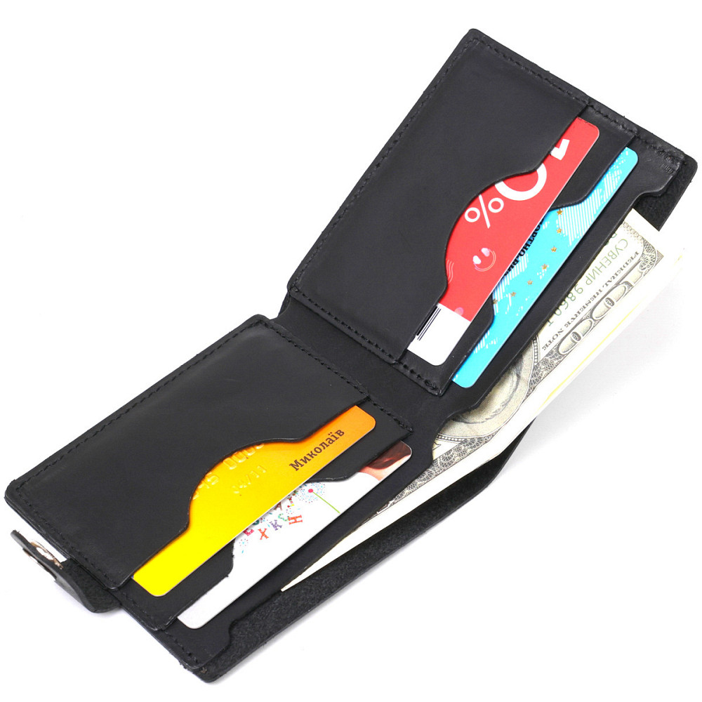 Матове чоловіче вінтажне портмоне Shvigel 16453 Чорний Київ - фото 6