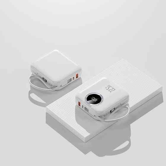 Мини-повербанк 10000 mAh с быстрой зарядкой 22.5W, с Power Delivery 20W и встроенными кабелями Lightning и Type-C,White Каменец-Подольский