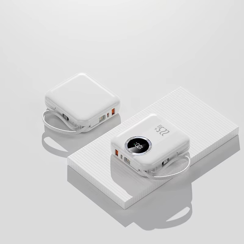 Мини-повербанк 10000 mAh с быстрой зарядкой 22.5W, с Power Delivery 20W и встроенными кабелями Lightning и Type-C,White Каменец-Подольский - изображение 1