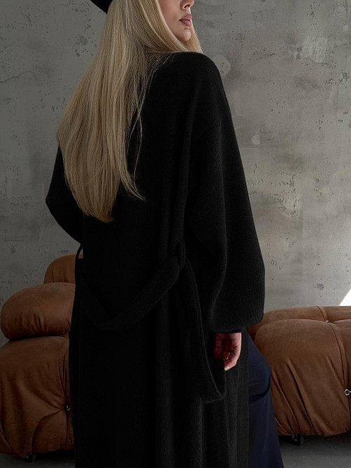 Жіночий затишний оверсайз кардиган із поясом альпака Чорний Одеса - фото 2