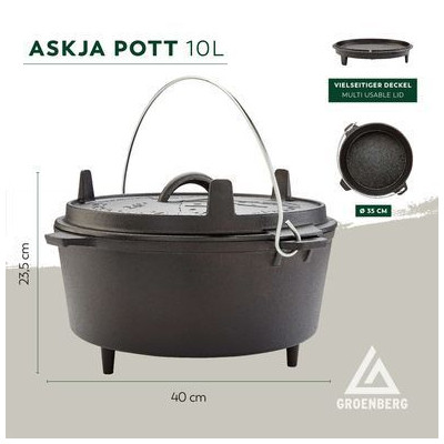 Котел туристический Groenberg Askja Pot 33 cm / 10 L Black (266018) (DAS303245) Винница - изображение 2