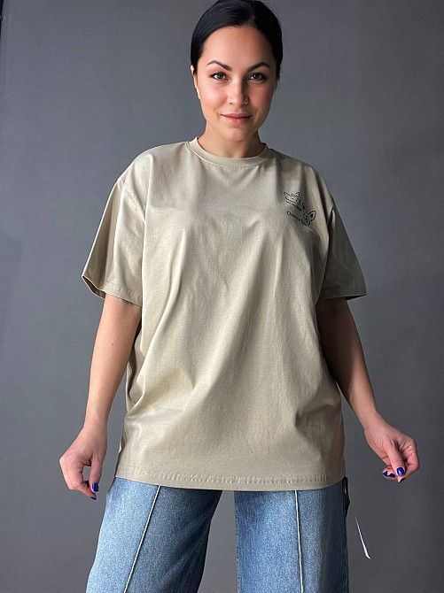 Футболка женская A-N 2358 оверсайз с рисунком животных на спине, хаки, one size Киев - изображение 18