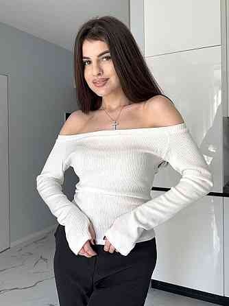 Жіночий базовий лонгслів із відкритими плечима Білий, 46/48 Одеса