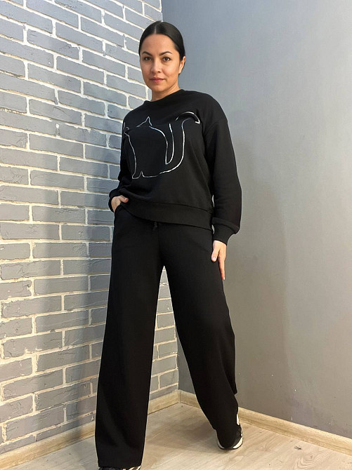 Костюм жіночий Joggy 8063-7557 світшот з малюнком кошеня та брюки широкі палаццо чорний, чорний, XS Київ - фото 10