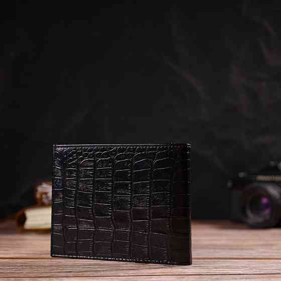 Стильне чоловіче портмоне з натуральної шкіри з тисненням під крокодила Чорний (CANPELLINI) Київ