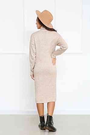 Тепле ангорове плаття міді з високим коміром "Amina" оптом | Батал Бежевий, 50-52 Київ
