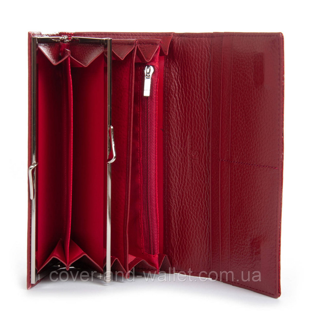 Лаковий жіночий шкіряний гаманець на магнітах червоного кольору ST Leather Київ - фото 6