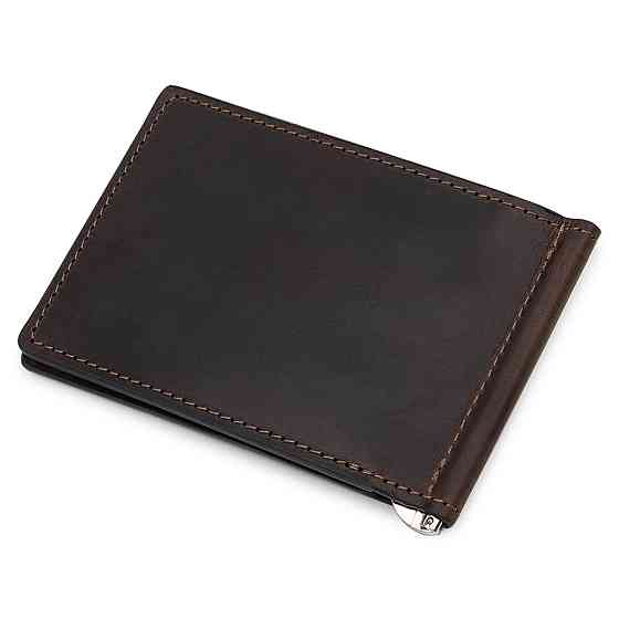 Шкіряний чоловічий затиск для грошей Коричневий (GRANDE PELLE) Київ