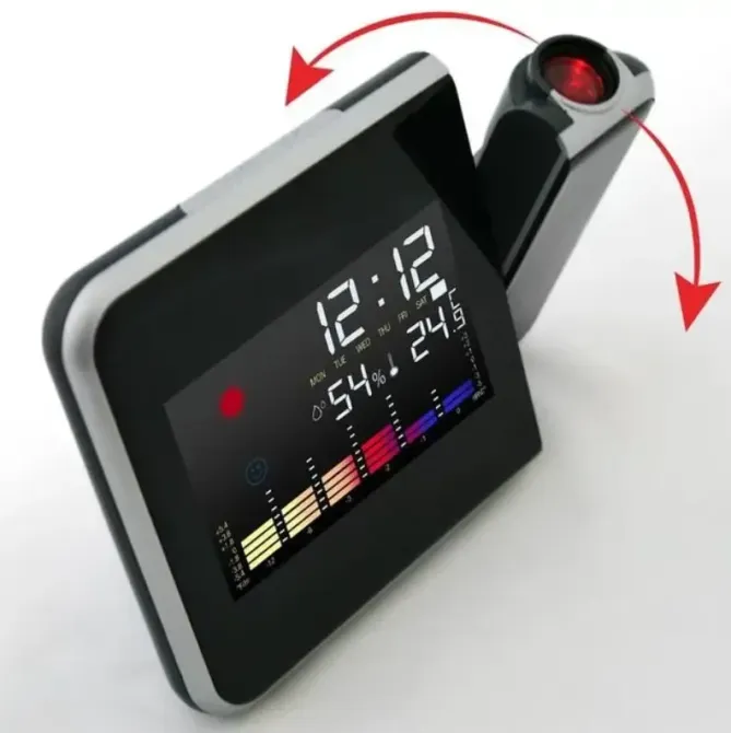 Настільний годинник - метеостанція з проектором часу, термометр, гігрометр Чорний Color Screen 8190 Одеса - фото 4