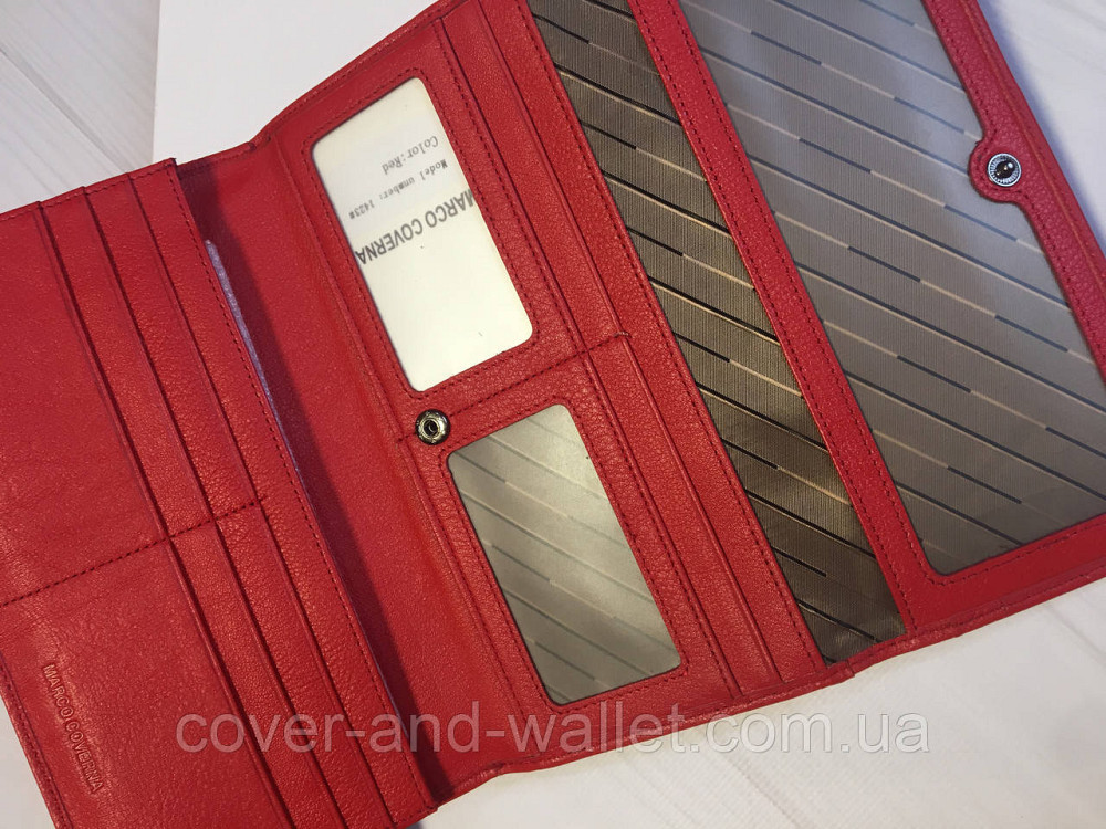 Вместительный женский кожаный кошелёк на магнитах и молнии красного цвета Marco Coverna 1423 Киев - изображение 8