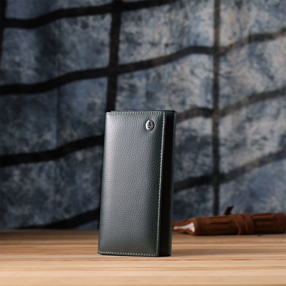 Зручний вертикальний гаманець із натуральної шкіри ST Leather 23086 Зелений Київ - фото 9