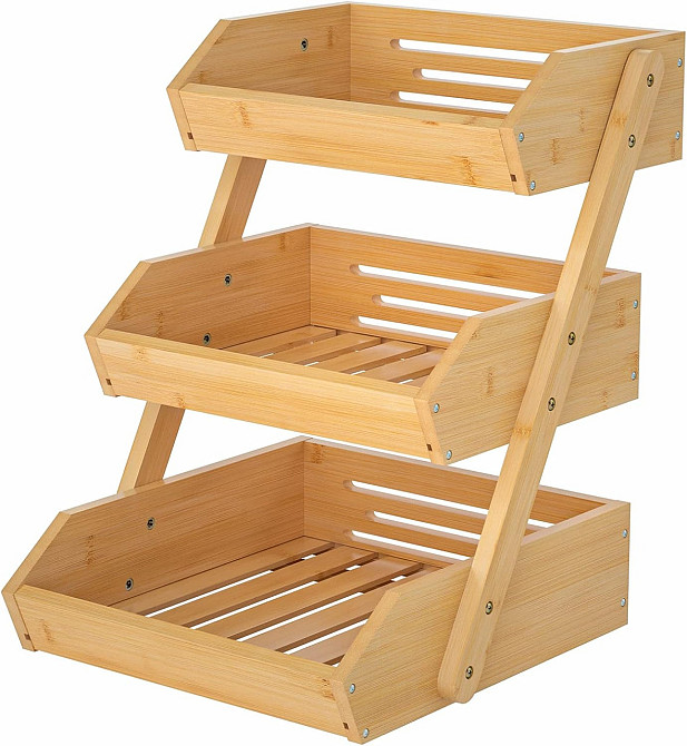 Бамбукова кухонна етажерка для фруктів і овочів,триярусна, настільна, дерев'яна Полиця 30×33×41 см Кам'янець-Подільський - фото 9