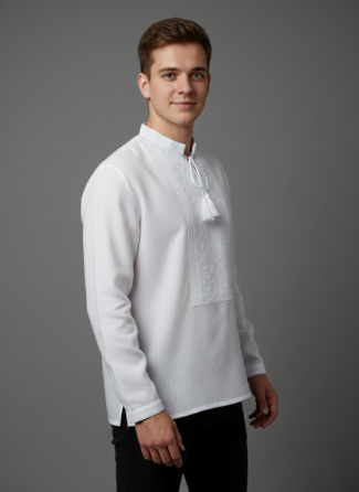 Чоловіча сорочка-вишиванка Білий орнамент Київ