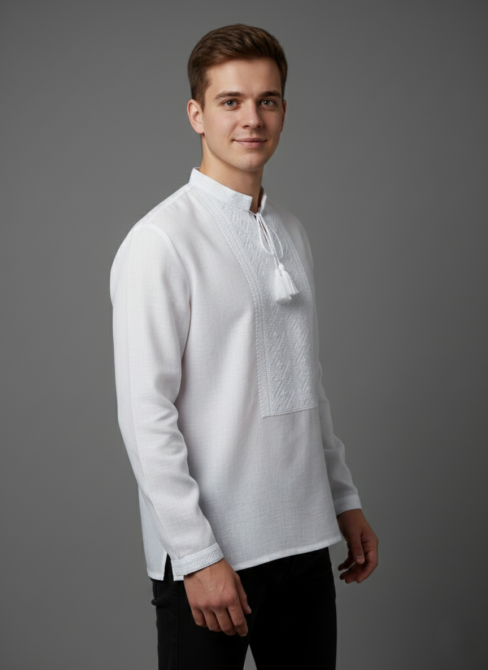 Мужская рубашка-вышиванка Белый орнамент Киев - изображение 2