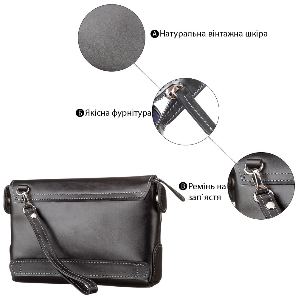 Чоловічий клатч SHVIGEL 11084 шкіряний Чорний Київ - фото 4